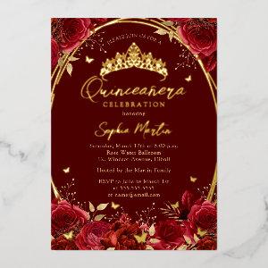 Real Foil Floral Red Butterfly Tiara Quinceanera Foil