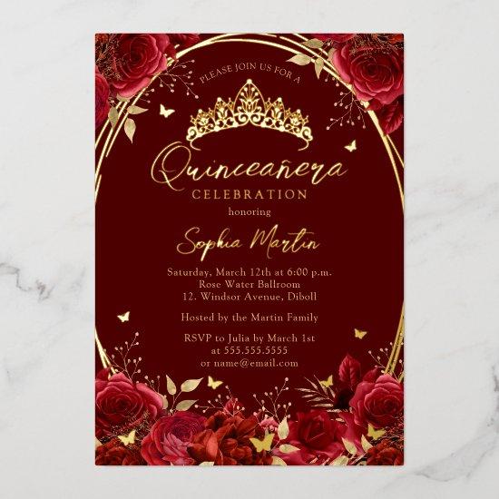 Real Foil Floral Red Butterfly Tiara Quinceanera Foil