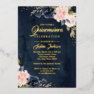 REAL GOLD FOIL Navy Pink Floral Quinceanera Foil