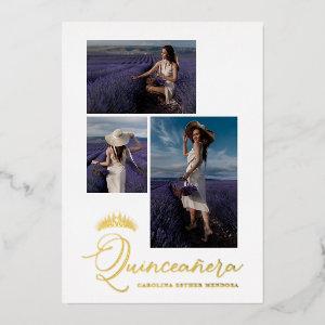 Real Golden Tiara Minimalist Quinceañera Spanish Foil