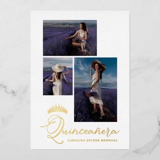 Real Golden Tiara Minimalist Quinceañera Spanish Foil