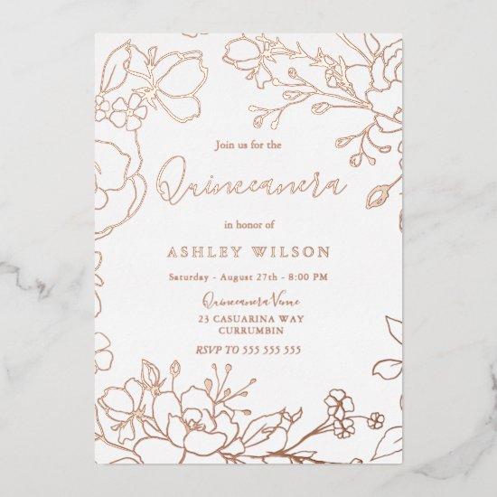 Real Rose Gold Flowers Elegant Quinceanera Party Foil