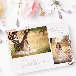 Real Rose Gold Quinceañera Trendy Branches Spanish Foil