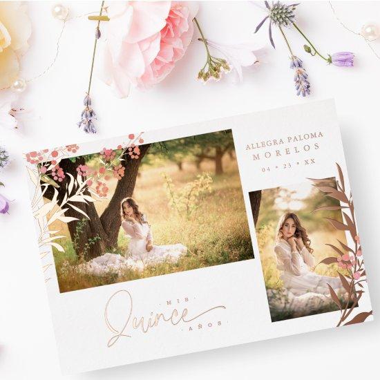 Real Rose Gold Quinceañera Trendy Branches Spanish Foil