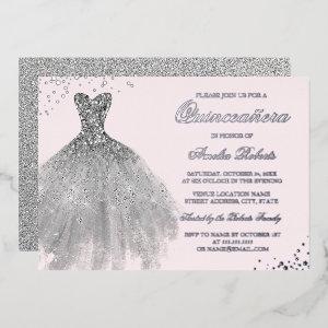 REAL SILVER FOIL Sparkle Dress Pink Quinceanera Foil