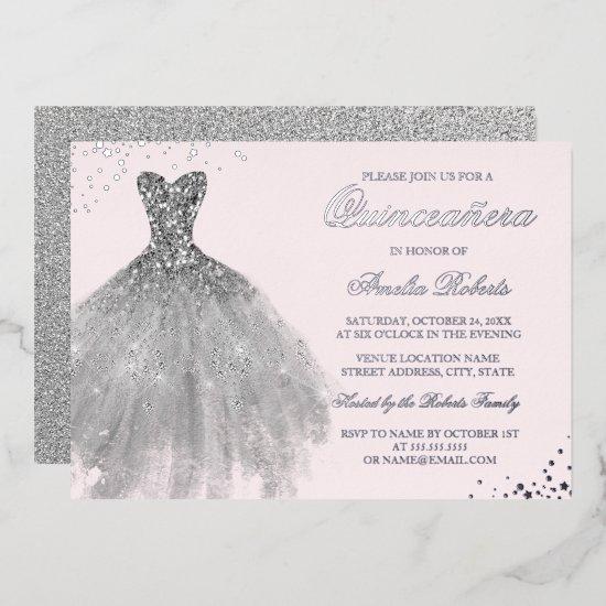 REAL SILVER FOIL Sparkle Dress Pink Quinceanera Foil