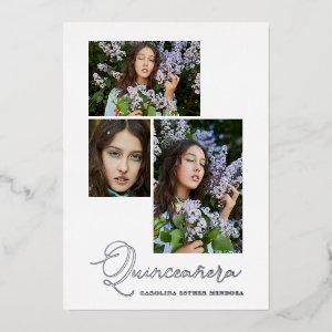 Real Silver Simple Quinceañera Spanish 3 Photos Foil