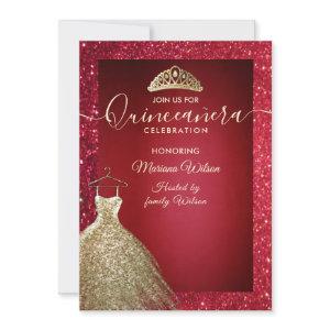 Red adorable Gold sequins dress tiara Quinceañera