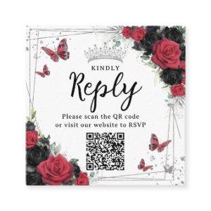 Red and Black Butterflies Quinceanera RSVP QR Code Enclosure Card