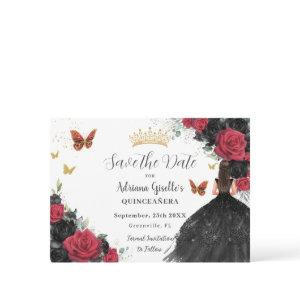 Red and Black Roses Princess Gold Quinceañera Save The Date