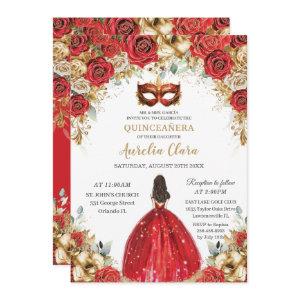 Red and Gold Floral Masquerade Ball Quinceañera
