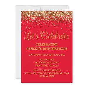 Red and Gold Glitter 40th Birthday Let's Celebrate