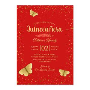 Red And Gold Glitter Butterfly Quinceanera