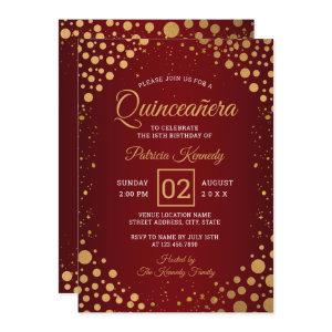 Red And Gold Glitter Confetti Quinceanera