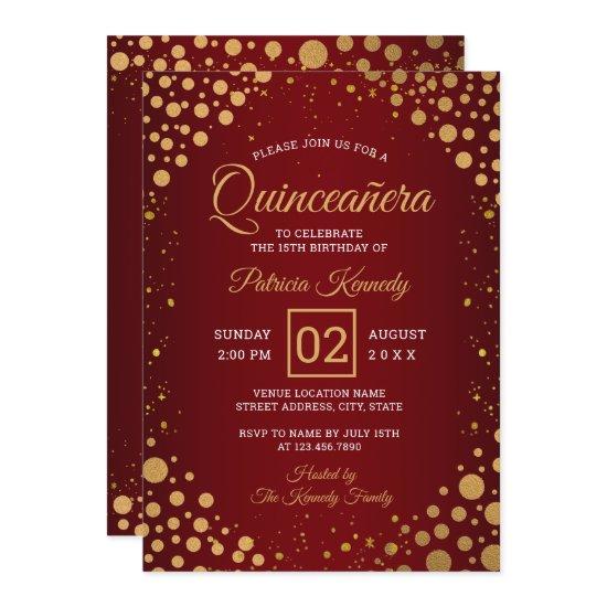 Red And Gold Glitter Confetti Quinceanera