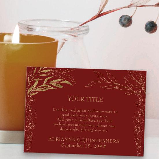 Red and Gold Leaf Custom Reception Enclosure Card