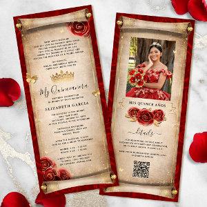 Red and Gold Quinceanera Scroll  Card