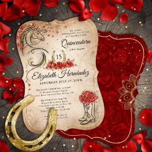 Red and Gold Rustic Ranchera Mexican Quinceanera