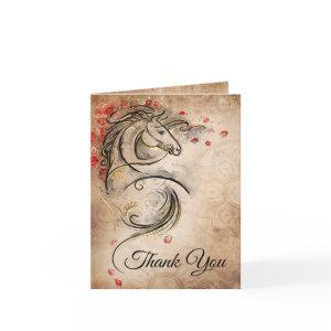 Red and Gold Rustic Ranchera Mexican Quinceanera Thank You Card