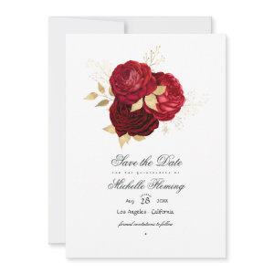 Red and Gold Vintage Rose Quinceañera Save The Date