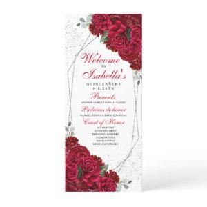 Red and Silver Floral Quinceanera Program