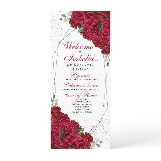 Red and Silver Floral Quinceanera Program
