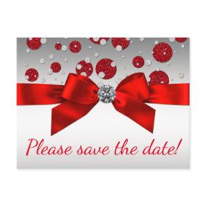 Red and Silver Save The Date Postcards
