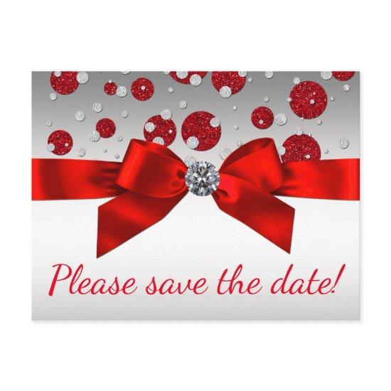 Red and Silver Save The Date Postcards