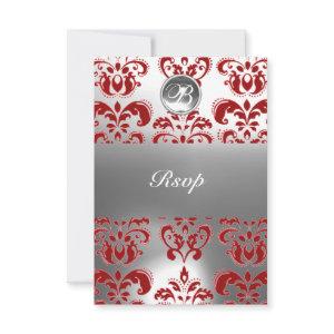 RED  AND WHITE DAMASK GEM STONE MONOGRAM ANNOUNCEMENT