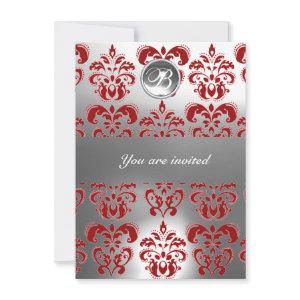 RED  AND WHITE DAMASK GEM STONE MONOGRAM