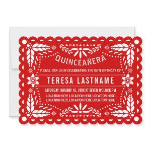 Red and white papel picado Quinceañera