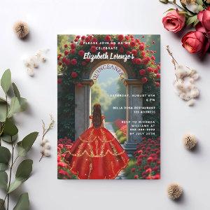 Red arch dress roses Quinceanera