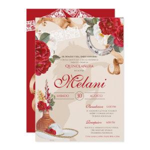 Red Beige Elegant Rose Charro Mariachi Quinceanera