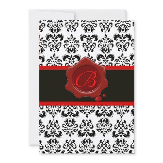 RED, BLACK AND WHITE DAMASK ,WAX SEAL MONOGRAM
