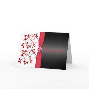 Red, Black and White Floral Thank You Card