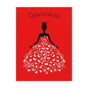 Red Black Butterfly Gown Quinceanera