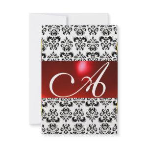 RED BLACK DAMASK GEM MONOGRAM RSVP White Ü