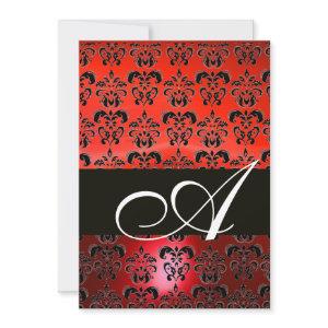 RED  BLACK  DAMASK MONOGRAM ,bright white