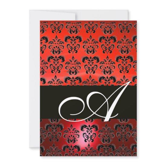 RED  BLACK  DAMASK MONOGRAM ,bright white