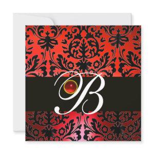 RED BLACK DAMASK MONOGRAM White Ruby