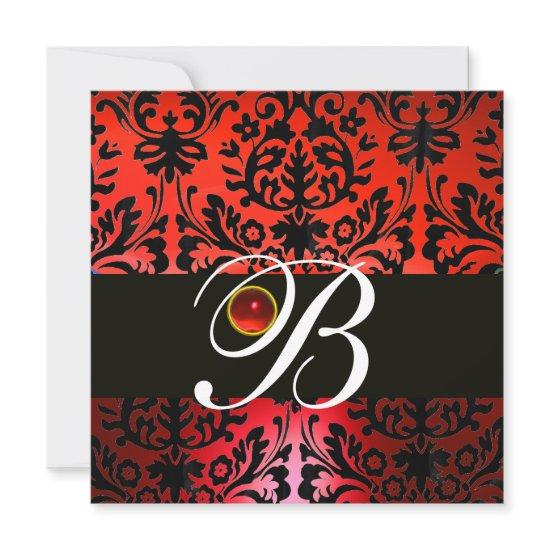 RED BLACK DAMASK MONOGRAM White Ruby
