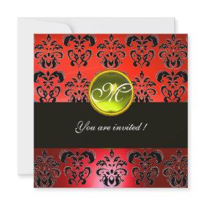 RED BLACK  DAMASK MONOGRAM, yellow topaz