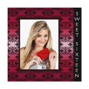 Red Black Damask Photo Sweet 16 Birthday Party