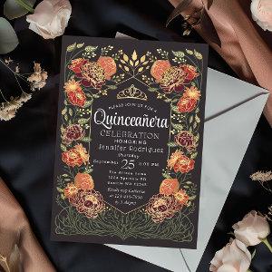 Red & Black Enchanted Garden Floral Quinceanera