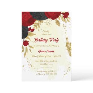 red & black flowers gold birthday party
