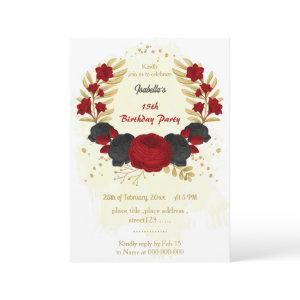 red & black flowers gold birthday party