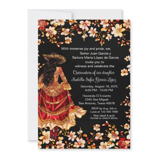 Red Black Gold Charra Quinceañera