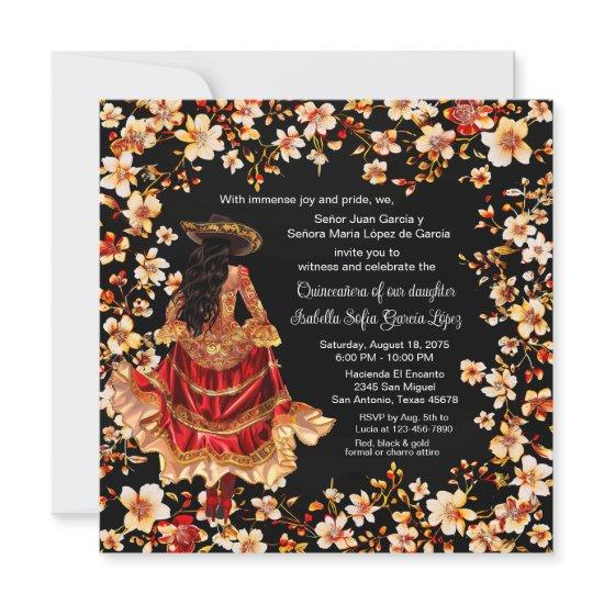 Red Black Gold Charra Quinceañera