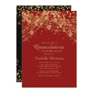 Red Black Gold Glitter String Lights Quinceañera