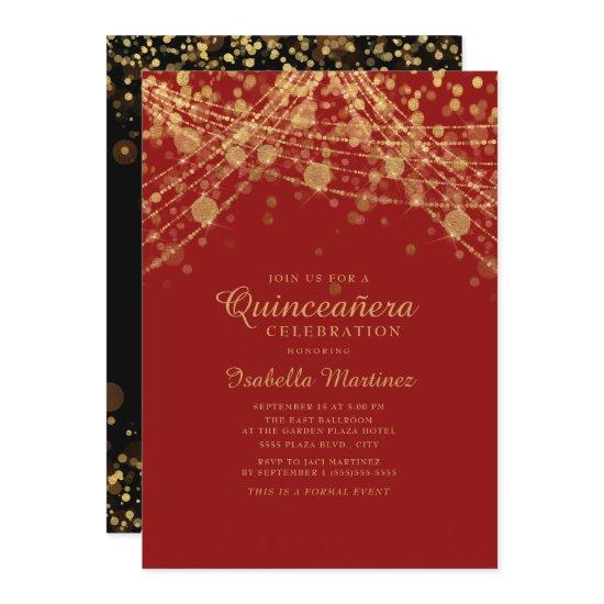 Red Black Gold Glitter String Lights Quinceañera